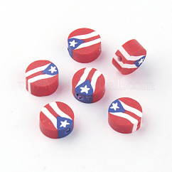 Perles en pâte polymère manuel, Plat rond et drapeau, rouge, 9~10x4~5mm, Trou: 2mm