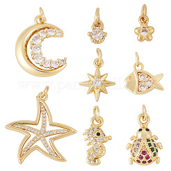 8 шт. 8 стиля латунные подвески с микропаве и кубическим цирконием&nbsp;KK-TA0002-53