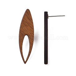 女性用 304 ステンレススチールピン付きクルミ材馬目スタッドピアス  サドルブラウン  36.5x10mm  ピン：0.7mm&nbsp;EJEW-N017-009