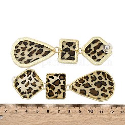 合金アクリルダングルスタッドピアス  ティアドロップの長いヒョウ柄  ゴールドカラー  98x32mm&nbsp;LS-EJEW-M075-01G-05