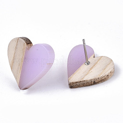 Orecchini a bottone in resina trasparente e legno&nbsp;EJEW-N017-002A-D03