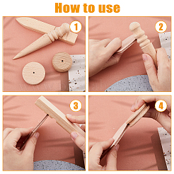 4 pièce 4 styles de brunissoir à bord en cuir et bois&nbsp;AJEW-FH0005-30