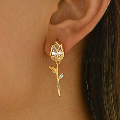 Элегантные серьги-гвоздики из латуни с прозрачными кубическими цирконами в форме тюльпана&nbsp;RX3904