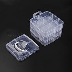 (распродажа бракованных вещей: поцарапанные) 3-уровневые 18-сеточные пластиковые коробки-органайзеры с ручками в виде бусин CON-XCP0002-60