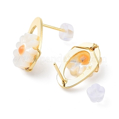 Серьги-пусеты из натуральной ракушки с цветком EJEW-P256-71G