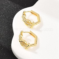 Серьги-кольца из латуни в форме лиры с микропаве из прозрачного кубического циркония&nbsp;EJEW-D348-04G