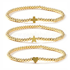 3 minimalistisches Set aus dehnbaren Armbändern aus Messingperlen für Damen&nbsp;ZD2300-5