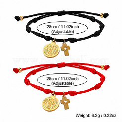 Braccialetto con ciondolo a croce religiosa in acciaio inossidabile 304 e cordino in nylon cerato&nbsp;CJ0678-1