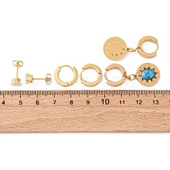 Комплект из плоских круглых серег-гвоздиков и колец из нержавеющей стали 304 для женщин&nbsp;LS-EJEW-U063-03G