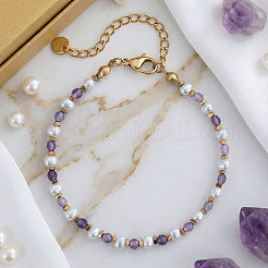 Armbänder aus natürlichem Amethyst und Imitationsperlen für Damen&nbsp;UB9347