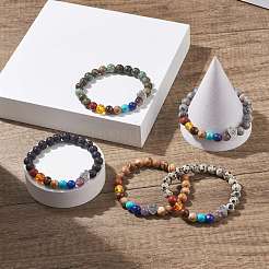 Bracciale elasticizzato in pietre dure miste con perline a cuore in lega&nbsp;BJEW-JB08099