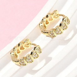 Серьги-кольца из латуни с микропаве и прозрачным кубическим цирконием в форме сердца EJEW-Z102-25G