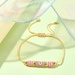 Стеклянная колонна с семенами и браслет со звеньями от сглаза&nbsp;BJEW-MZ00029-02