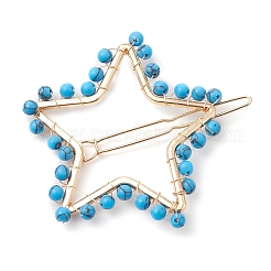 2 pièces en alliage lune et étoile avec barrettes à cheveux creuses turquoise synthétiques&nbsp;PHAR-JH00105-01