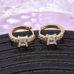 Квадратные серьги-кольца с микропаве из прозрачных кубических цирконий из латуни&nbsp;EJEW-S280-06G