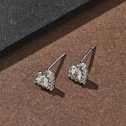 Женские серьги-гвоздики из латуни с микропаве и прозрачным кубическим цирконием&nbsp;EJEW-F403-04P