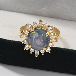 Anelli con pietre preziose sintetiche e naturali di girasole&nbsp;RJEW-B113-03G