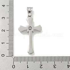 304ステンレススチールキュービックジルコニアペンダント  クロスチャーム  ステンレス鋼色  31x18x4mm  穴：6x4.5mm&nbsp;STAS-C102-02P