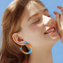 Серьги-кольца ручной работы из стеклянного бисера.&nbsp;HZ1102