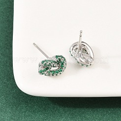 Boucles d'oreilles puces en laiton à nœud et micro-pavé de zircone cubique&nbsp;EJEW-C174-01P