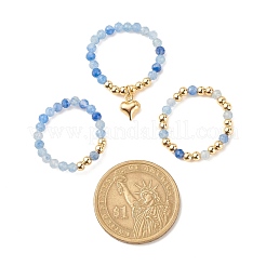 3 шт. 3 стильных кольца с натуральными драгоценными камнями и латунными бусинами с подвесками в виде сердечек из нержавеющей стали 304 для женщин RJEW-JR00471