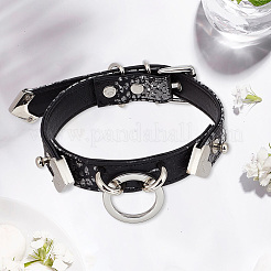 Chokerhalsketten aus PU-Leder mit Schlangenhautmuster und Legierungsringen für Damen&nbsp;NJEW-WH20007-08