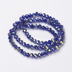 電気メッキ透明ガラスビーズ連売り  メッキ半分緑  多面カット  ロンデル  ブルー  3x2mm  穴：0.8mm  約150~155個/連  15~16インチ（38~40cm）&nbsp;EGLA-A034-T2mm-S15