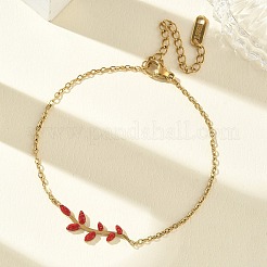 Bracciali a maglie a foglia in acciaio inossidabile 304 con strass&nbsp;SA-CBA5F76-03G