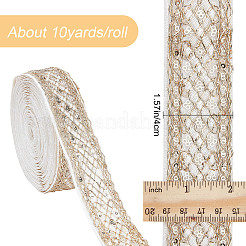 刺繍ポリエステルリボン  ジャカードリボン  スパンコール付き  服飾材料  菱形模様  ホワイト  1-5/8インチ（40mm）  10ヤード/ロール&nbsp;FABR-PW0002-06A