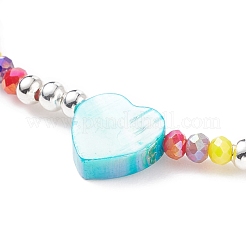 Bracciale elasticizzato da donna con perline a cuore in conchiglia naturale e vetro&nbsp;BJEW-JB08272