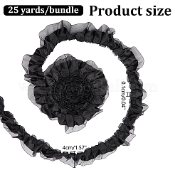 1束の二重層ポリエステルレーストリム  プリーツリボン  衣類用アクセサリー  ブラック  1-5/8インチ（40mm）  約25ヤード/バンドル&nbsp;OCOR-WR0001-27B