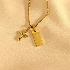 Ожерелья с подвесками в виде креста и прямоугольника из нержавеющей стали 304&nbsp;FS-WGE99ED-01