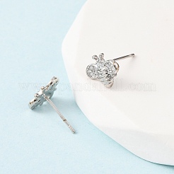 Серьги-гвоздики в виде пчел из латуни с микропаве из прозрачных кубических цирконий EJEW-L278-10P