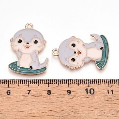 合金エナメルチャーム  鉛フリー＆カドミウムフリー  カワウソのチャーム  ゴールドカラー  ライトスチールブルー  29.3x20x1mm  穴：1.8mm&nbsp;ENAM-T022-02C-01