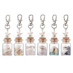 Бусины из натурального лазурита/аметиста/сердолика/цитрина/розового кварца/амазонита и ракушек внутри стеклянной бутылки желаний&nbsp;HJEW-JM03221