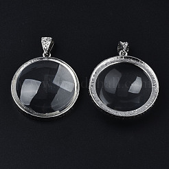 ガラスチャーム  真鍮パーツ  フラットラウンドのチャーム  プラチナ  透明  46.5x42x9.5mm  穴：9.5mm&nbsp;GLAA-S199-003