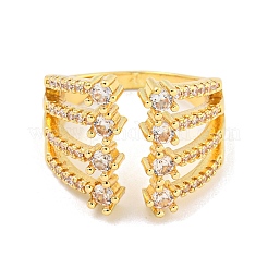 Латунные широкие открытые манжеты с микро-паве и прозрачным цирконием для женщин RJEW-L121-009G