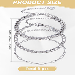 3шт 3 стиля браслеты из нержавеющей стали цепи для женщин&nbsp;BJEW-LP0001-21P