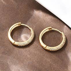 Серьги-кольца из латуни с прозрачным фианитом&nbsp;EJEW-A156-08A-G