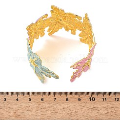 女性用、質感のある真鍮エナメルカフバングル  花  カドミウムフリー＆鉛フリー  長持ちメッキ  ラックめっき  18KGP本金メッキ  カラフル  内径：1.97x2.01インチ（5x5.1cm）&nbsp;BJEW-A173-05G