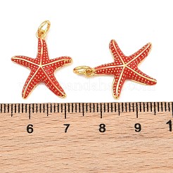 真鍮製エナメルペンダント  ヒトデのチャーム  18KGP本金メッキ  レッド  20.5x18x3.5mm  穴：3.5mm&nbsp;KK-CBAEBFB-14G-03