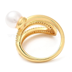 Латунное кольцо-капелька с покрытием стойки и пластиковыми жемчужными бусинами&nbsp;RJEW-D004-02G