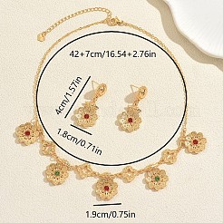 Vintage-Ohrstecker und Halsketten-Sets aus farbenfrohen Zirkonia-Blumen aus einer Legierung für Damen&nbsp;FH8546