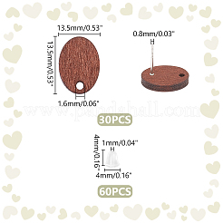 30 шт. овальные деревянные серьги-гвоздики&nbsp;WOOD-UN0001-06