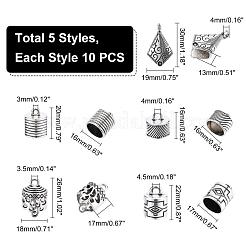 50 Stück 5 Stile tibetischer Stil Legierung Kordelenden&nbsp;TIBEP-PH0001-25
