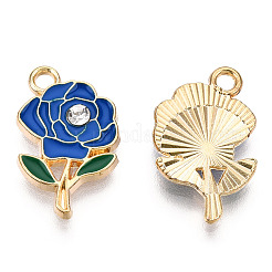 バレルメッキ合金ペンダント  エナメルとラインストーン付き  カドミウムフリー＆ニッケルフリー＆鉛フリー  花  ライトゴールド  ミックスカラー  18.5x11.5x2.5mm  穴：1.6mm&nbsp;X-ENAM-T011-205