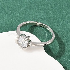 Женские кольца на палец из латуни с микропаве и кубическим цирконием&nbsp;RJEW-B153-02P