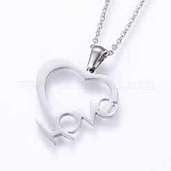 変色しにくい304ステンレススチール製ジュエリーセット  スタッドピアスとペンダントネックレス  単語「love」付けのハート  バレンタインデーのために  ステンレス鋼色  ネックレス：17.7インチ（45cm）  スタッドピアス：9.5x9.5x1.2mm  ピン：0.8mm&nbsp;SJEW-O090-23P