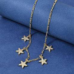 Ожерелья с подвесками в виде морских звезд из латуни с прозрачным фианитом и прозрачным фианитом&nbsp;NJEW-B157-06G