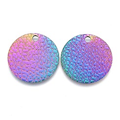 イオンプレーティング（IP）304ステンレススチールチャーム  テクスチャ  レーザー切断  フラットラウンド  虹色  15x0.8mm  穴：1.5mm&nbsp;STAS-M228-B01-M